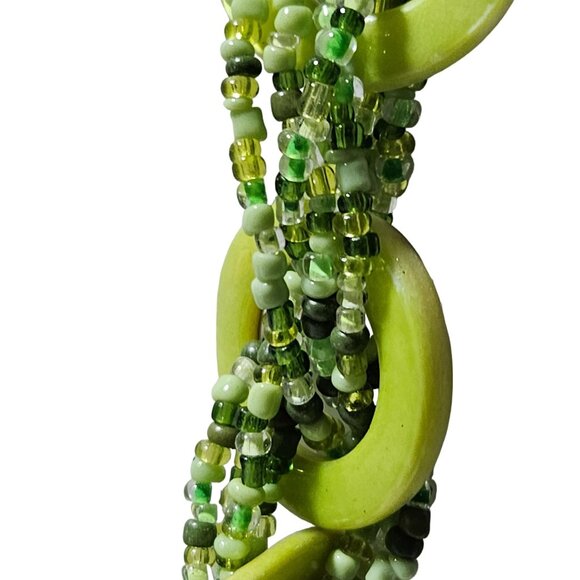 Handcrafted Retro Green Beaded Necklace Interlocking Rings 60s 70s Fashion Women - Picture 3 of 6